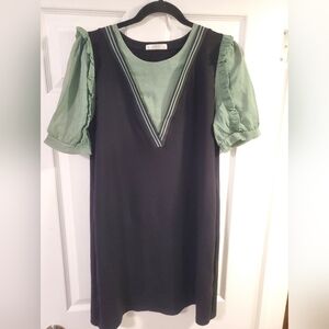 Cotton Y2K Dress with Green Puff Sleeves
